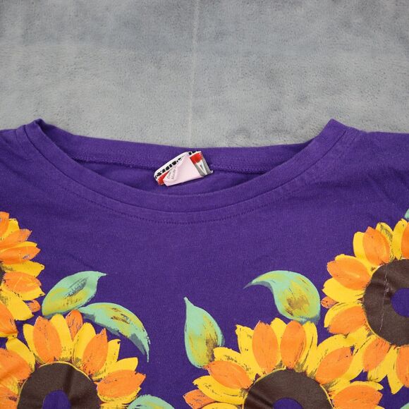 Moda Bazaar Shirt Womens One Size Purple Floral Round Neck Short Sleeve Tee - Picture 7 of 16